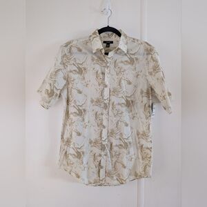 Alfani Cream and Brown Swirl Pattern Shirt